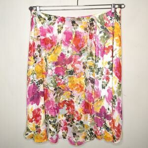 Calvin Klein Floral Chiffon Midi Skirt Pull On Elastic Waist